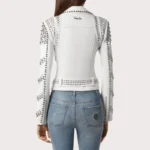 White Lambskin Perfecto Spike-Stud Biker Jacket