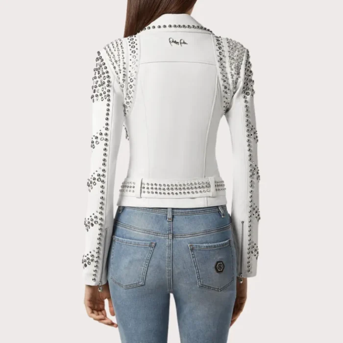 White Lambskin Perfecto Spike-Stud Biker Jacket