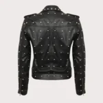 Women Gothic Handmade Black Leather Jacket With Full Golden Studs Brando Jacket