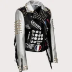 Women Punk Biker Jacket Letter Print Graffiti Rivet Fringe Coat
