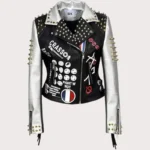 Women Punk Biker Jacket Letter Print Graffiti Rivet Fringe Coat