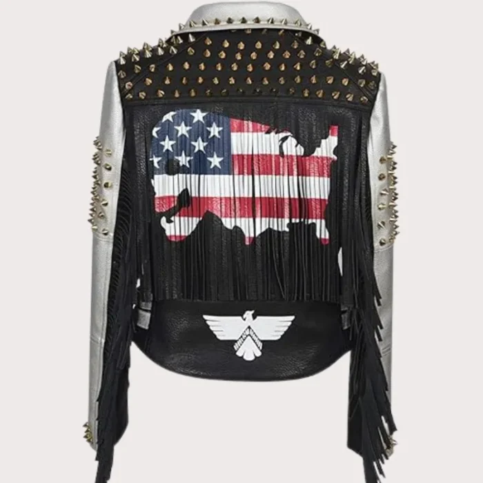 Women Punk Biker Jacket Letter Print Graffiti Rivet Fringe Coat