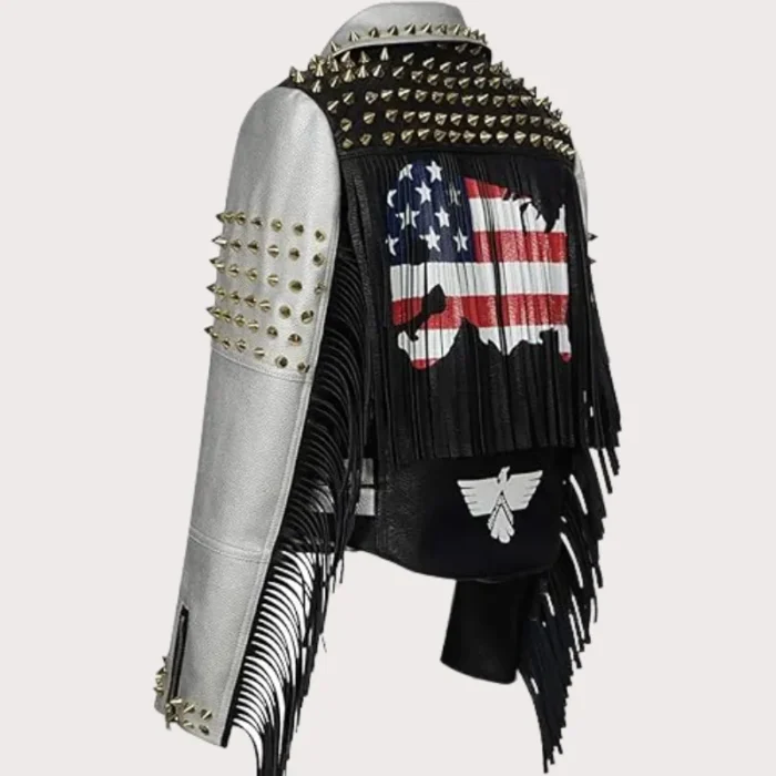 Women Punk Biker Jacket Letter Print Graffiti Rivet Fringe Coat